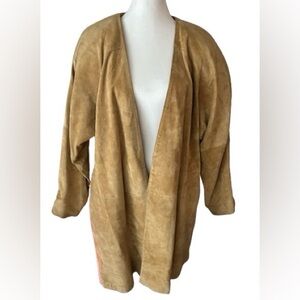 Vintage Suede Leather LUIS ALVEAR Open Jacket Coat Tan Camel Brown Retro 80s 90s